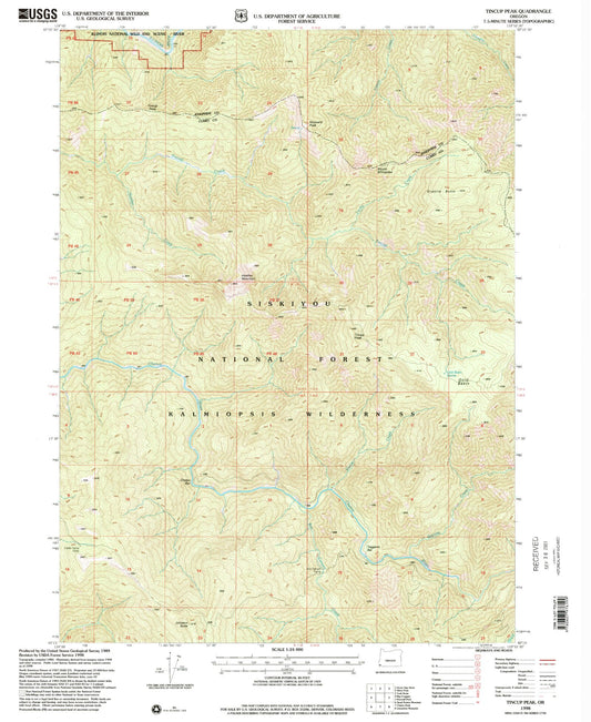 Classic USGS Tincup Peak Oregon 7.5'x7.5' Topo Map Image