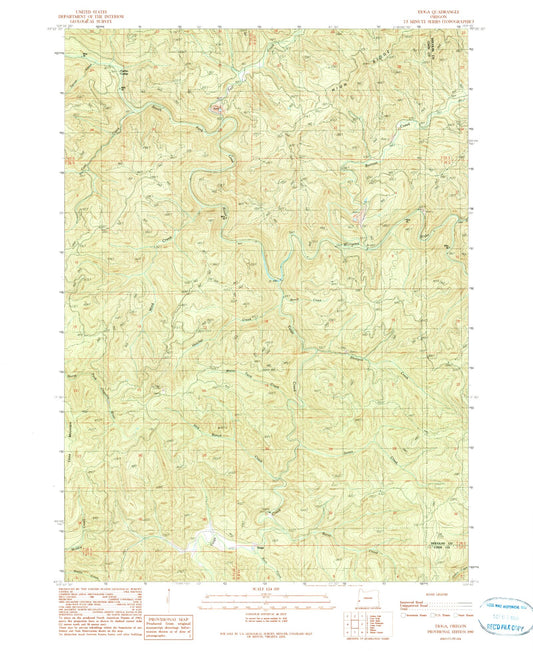 Classic USGS Tioga Oregon 7.5'x7.5' Topo Map Image