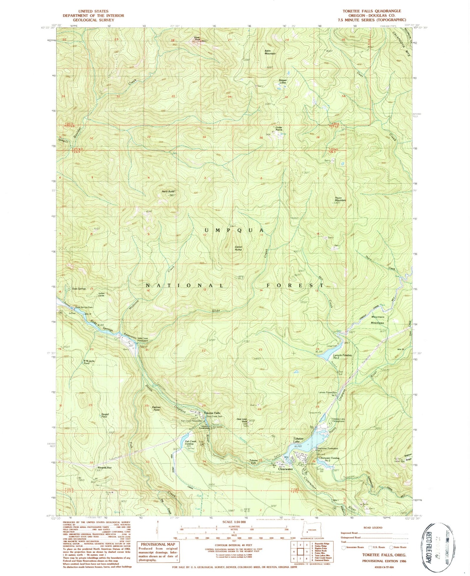 Classic USGS Toketee Falls Oregon 7.5'x7.5' Topo Map Image