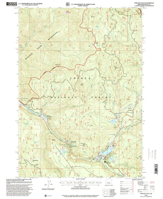 Classic USGS Toketee Falls Oregon 7.5'x7.5' Topo Map Image