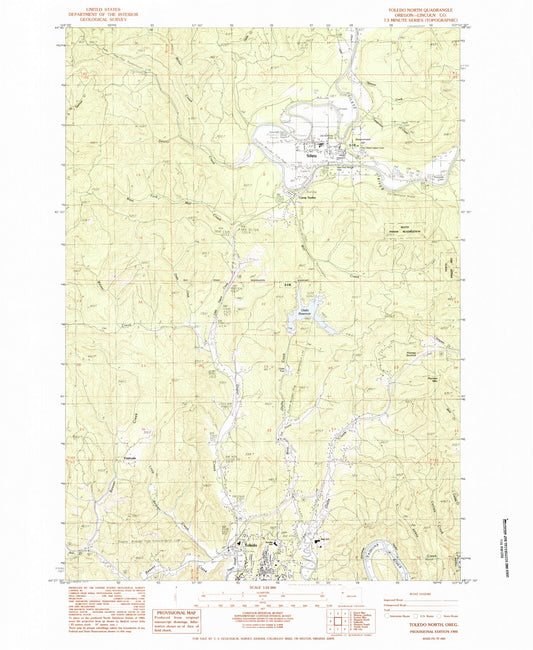 Classic USGS Toledo North Oregon 7.5'x7.5' Topo Map Image