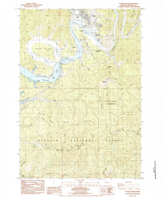 Classic USGS Toledo South Oregon 7.5'x7.5' Topo Map Image