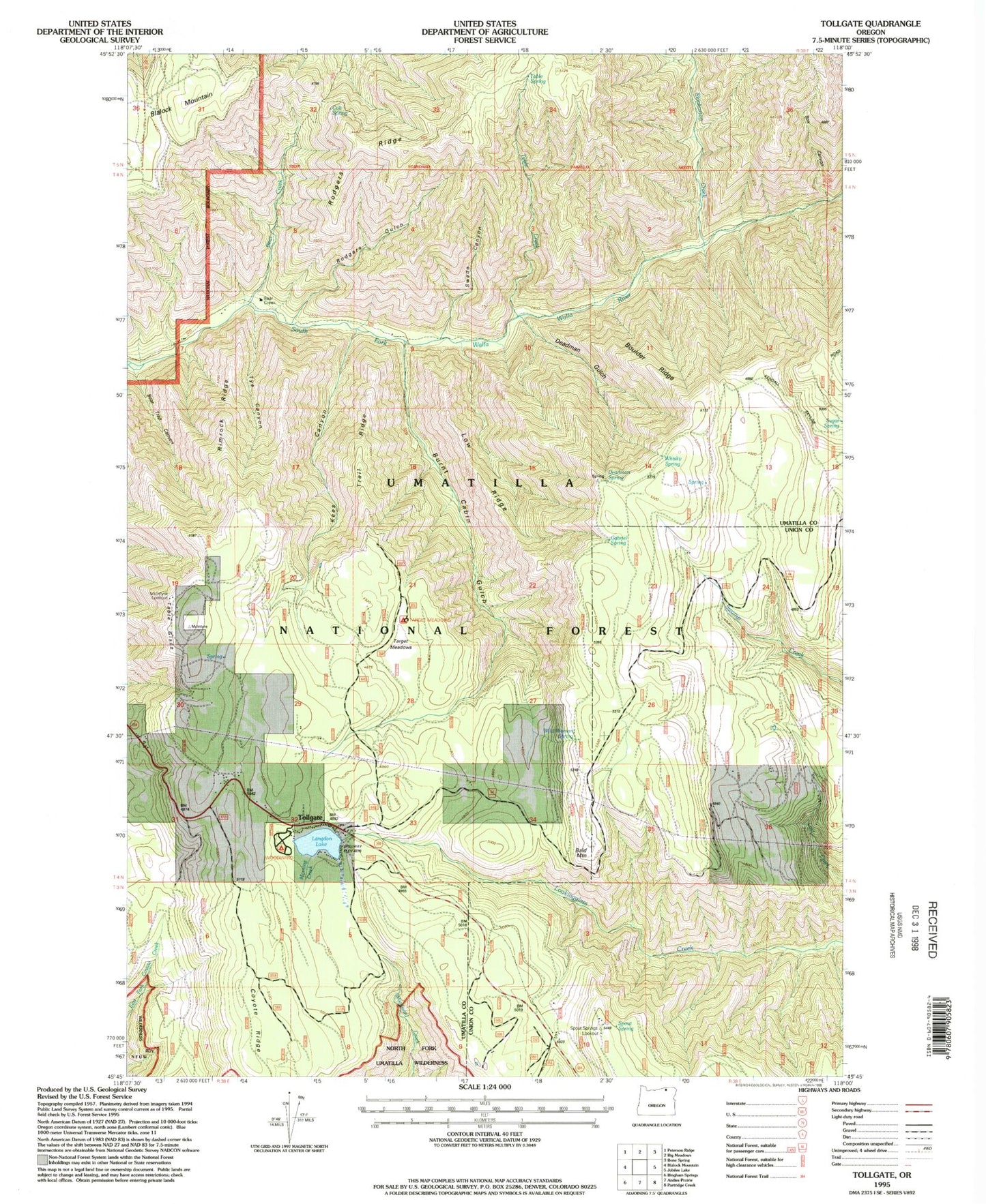 Classic USGS Tollgate Oregon 7.5'x7.5' Topo Map Image