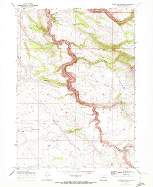 Classic USGS Tombstone Canyon Oregon 7.5'x7.5' Topo Map Image