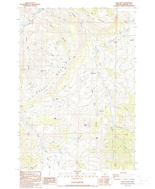 Classic USGS Toney Butte Oregon 7.5'x7.5' Topo Map Image