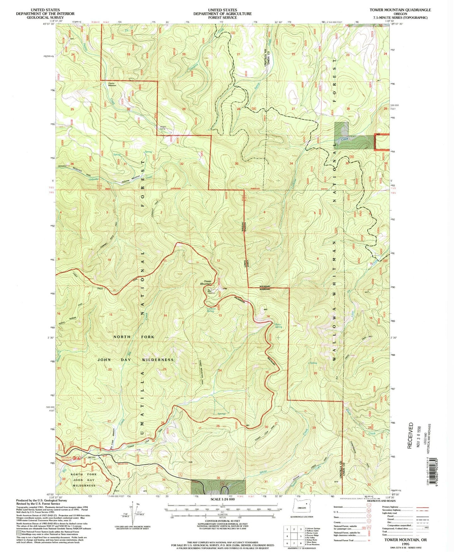 Classic USGS Tower Mountain Oregon 7.5'x7.5' Topo Map Image