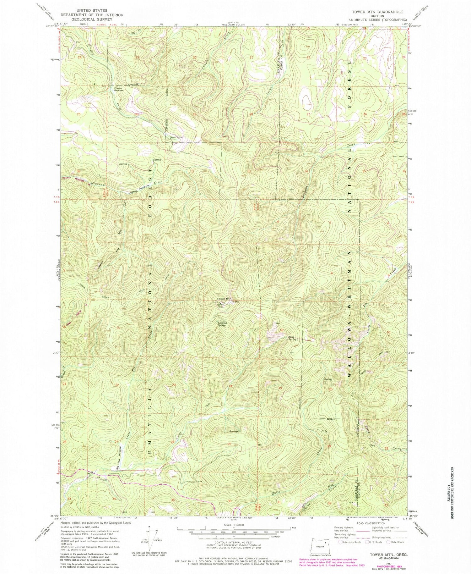Classic USGS Tower Mountain Oregon 7.5'x7.5' Topo Map Image
