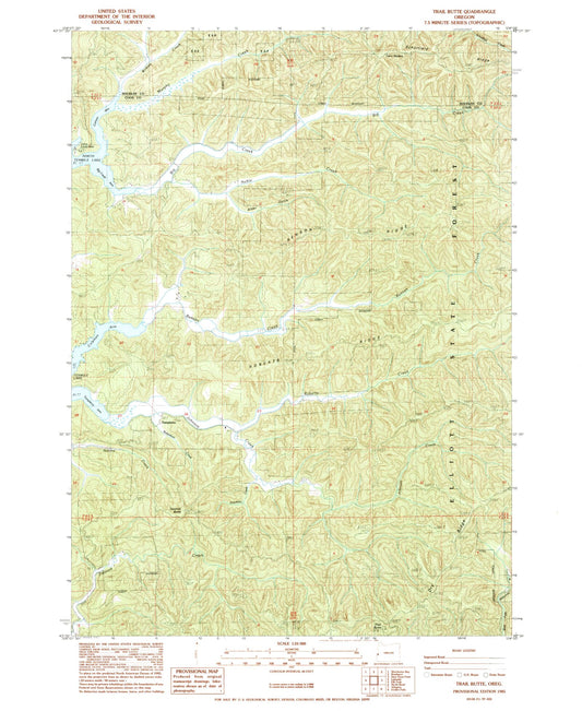 Classic USGS Trail Butte Oregon 7.5'x7.5' Topo Map Image