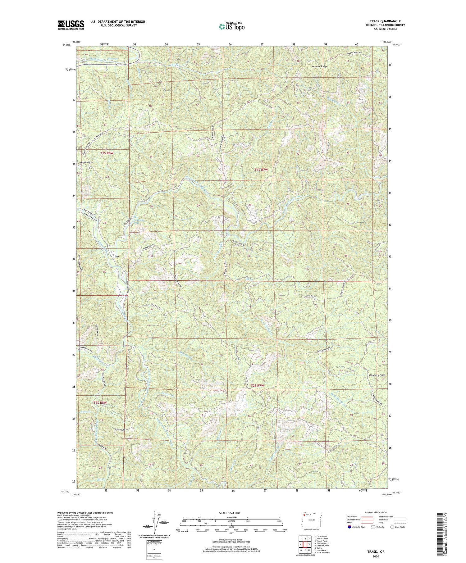 Trask Oregon US Topo Map Image