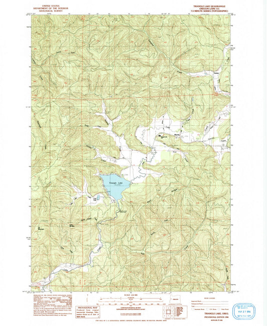 Classic USGS Triangle Lake Oregon 7.5'x7.5' Topo Map Image