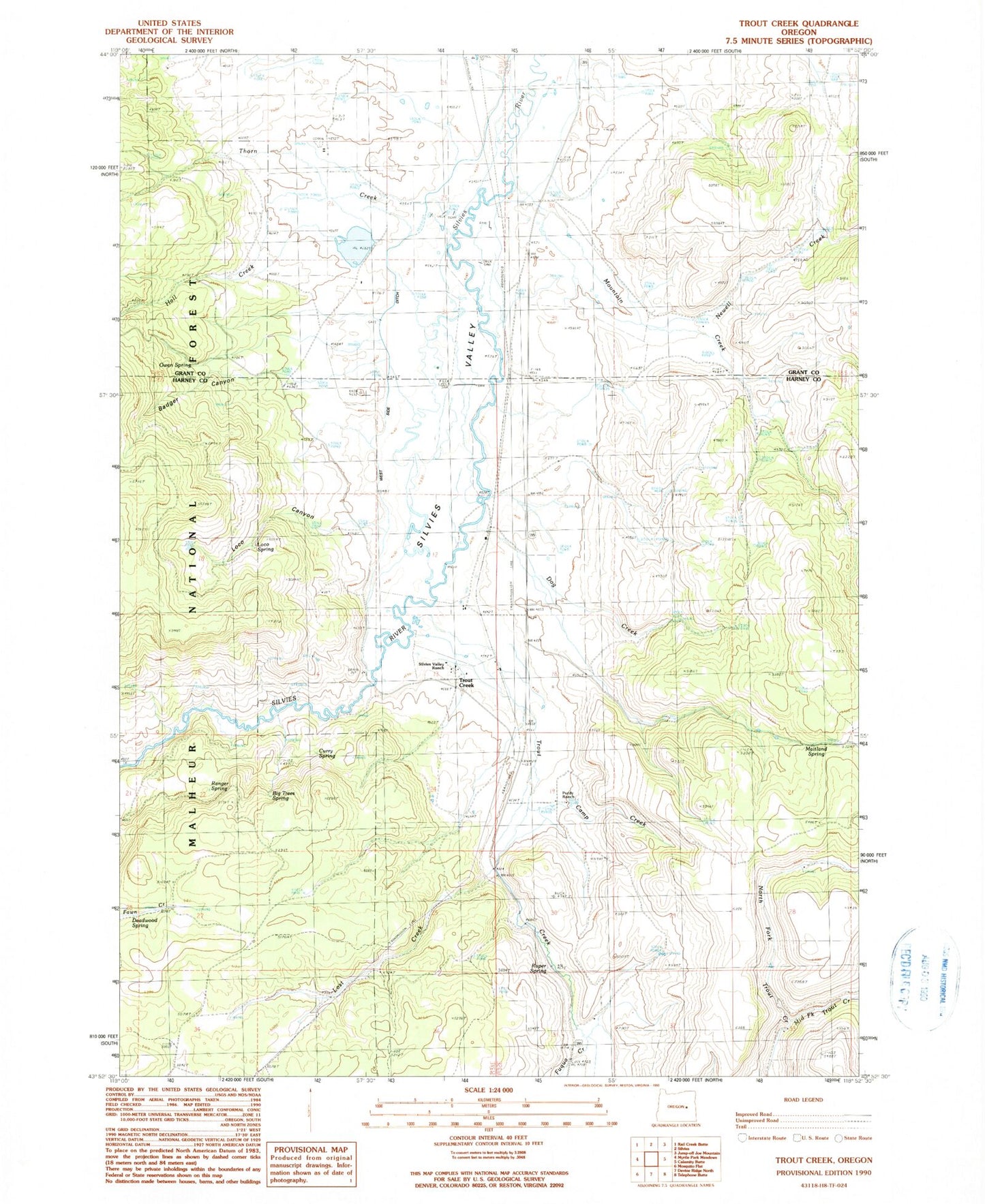 Classic USGS Trout Creek Oregon 7.5'x7.5' Topo Map Image
