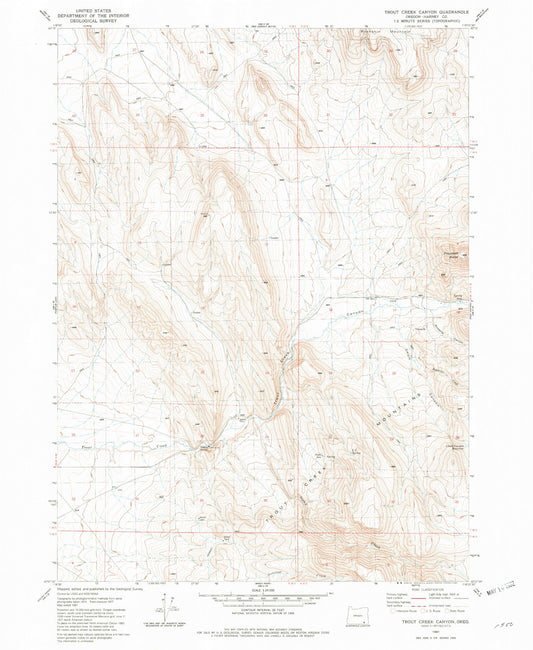 Classic USGS Trout Creek Canyon Oregon 7.5'x7.5' Topo Map Image