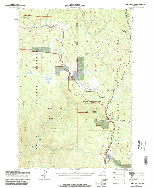 Classic USGS Trout Meadows Oregon 7.5'x7.5' Topo Map Image