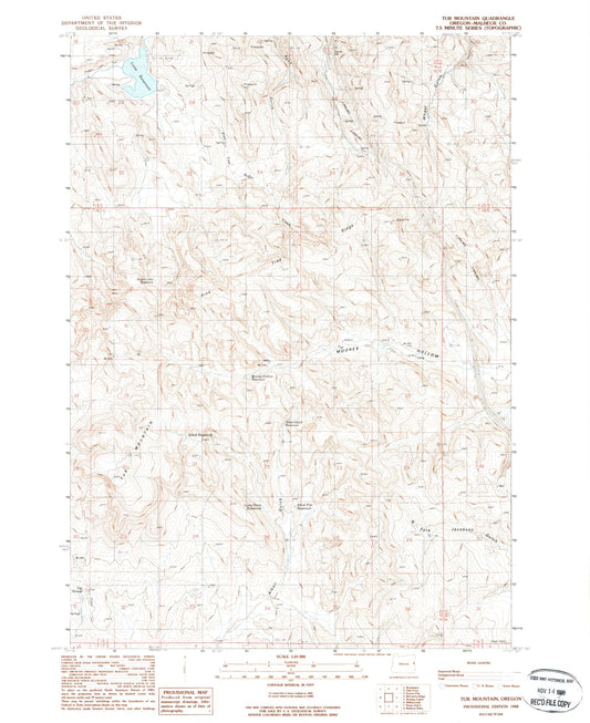 Classic USGS Tub Mountain Oregon 7.5'x7.5' Topo Map Image