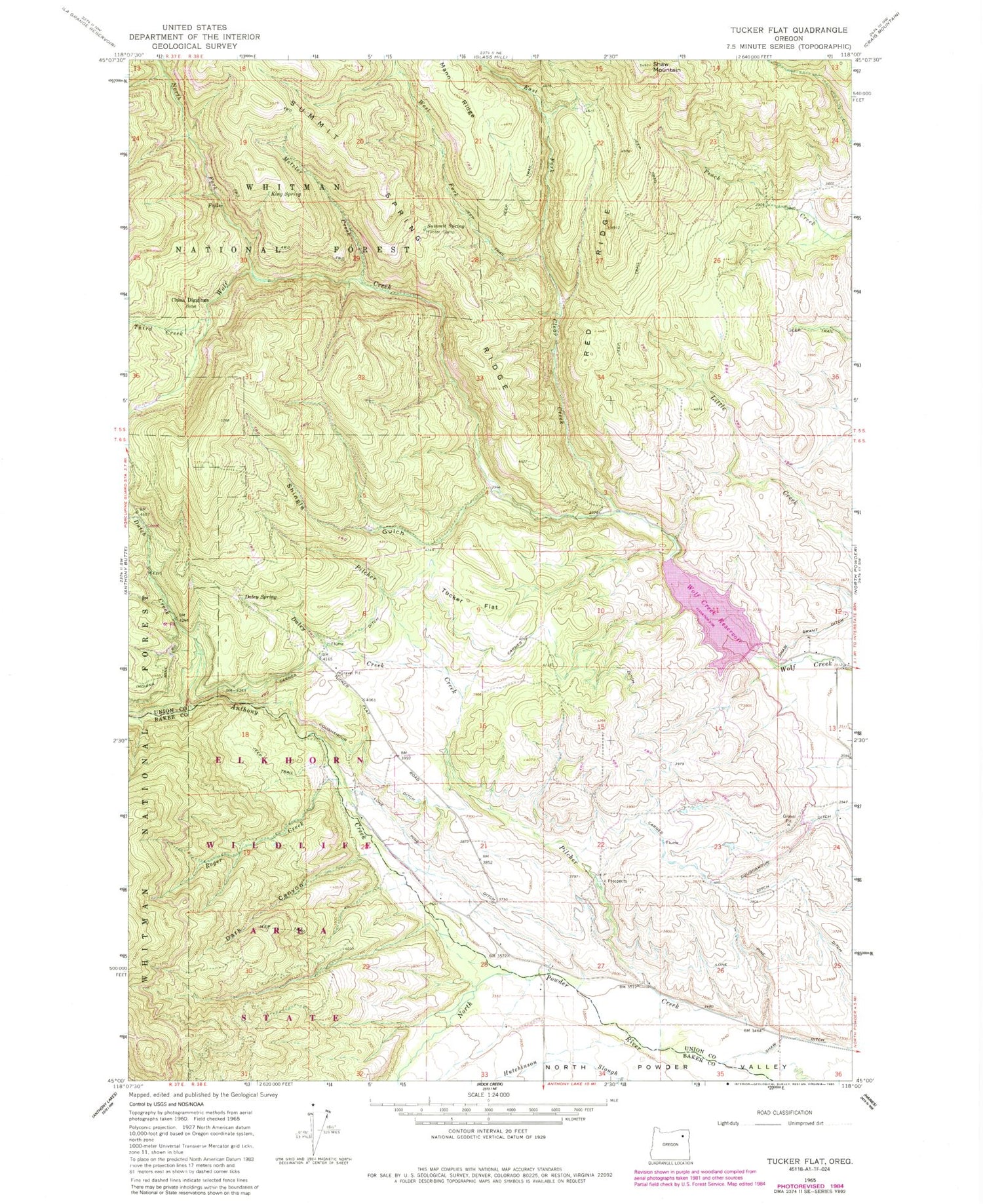 Classic USGS Tucker Flat Oregon 7.5'x7.5' Topo Map Image