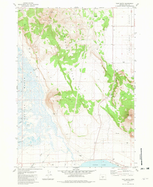 Classic USGS Tuff Butte Oregon 7.5'x7.5' Topo Map Image
