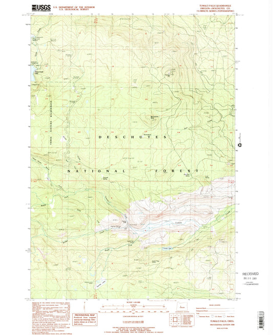 Classic USGS Tumalo Falls Oregon 7.5'x7.5' Topo Map Image