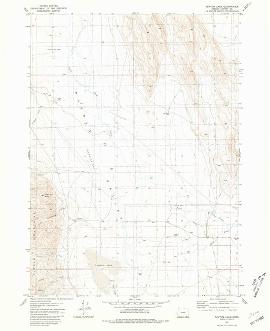 Classic USGS Tumtum Lake Oregon 7.5'x7.5' Topo Map Image
