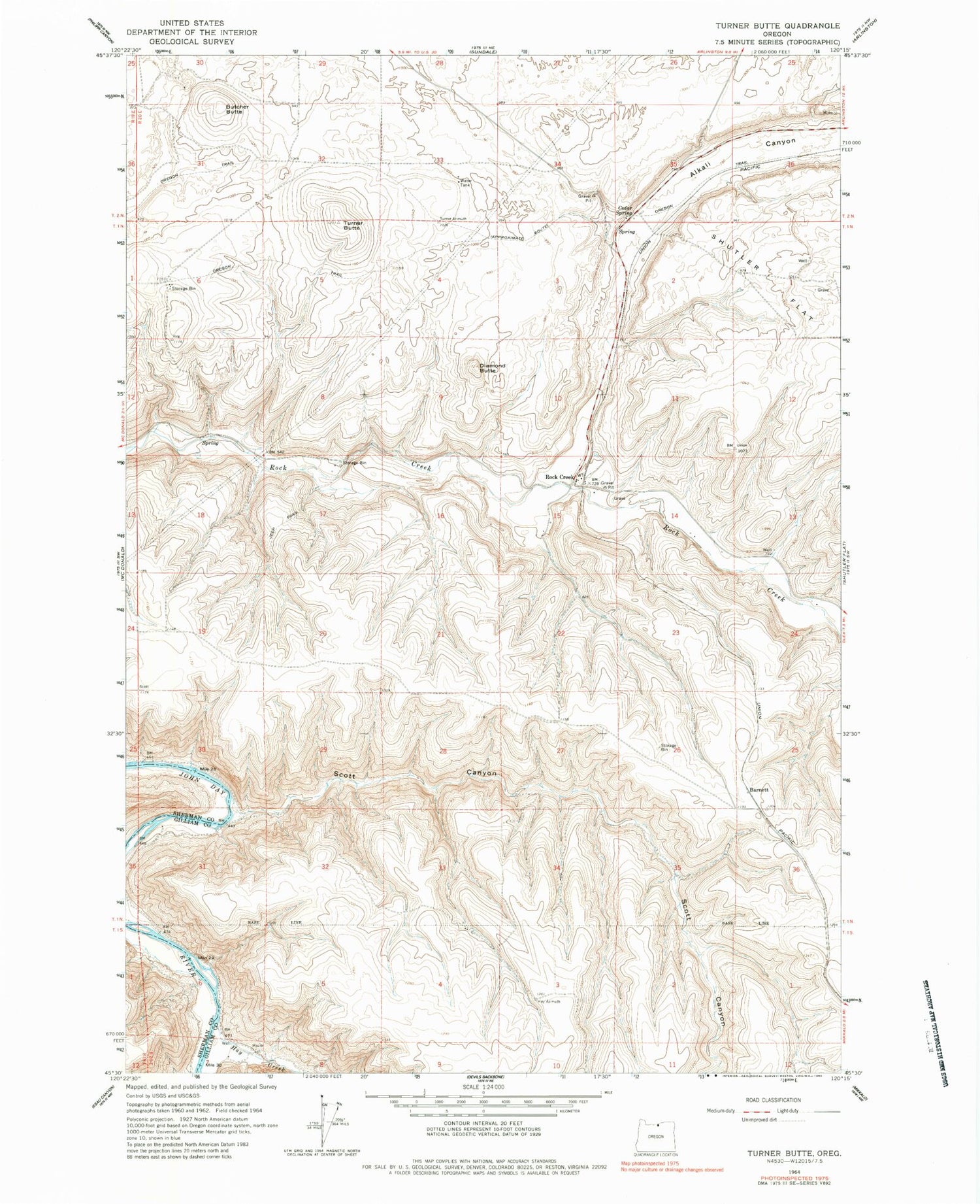 Classic USGS Turner Butte Oregon 7.5'x7.5' Topo Map Image