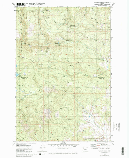 Classic USGS Turner Creek Oregon 7.5'x7.5' Topo Map Image