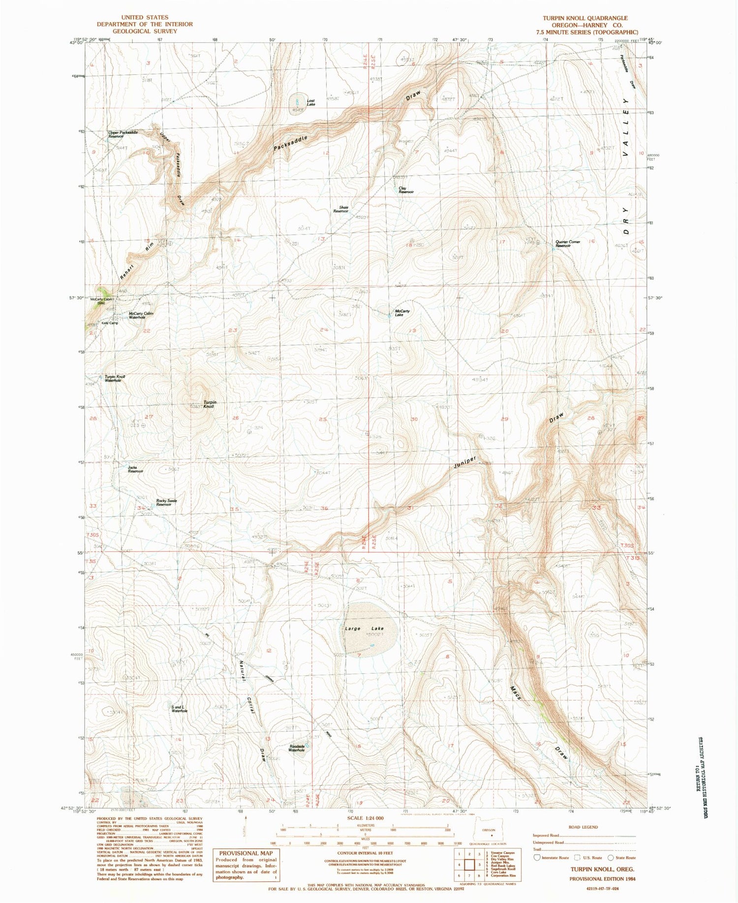 Classic USGS Turpin Knoll Oregon 7.5'x7.5' Topo Map Image