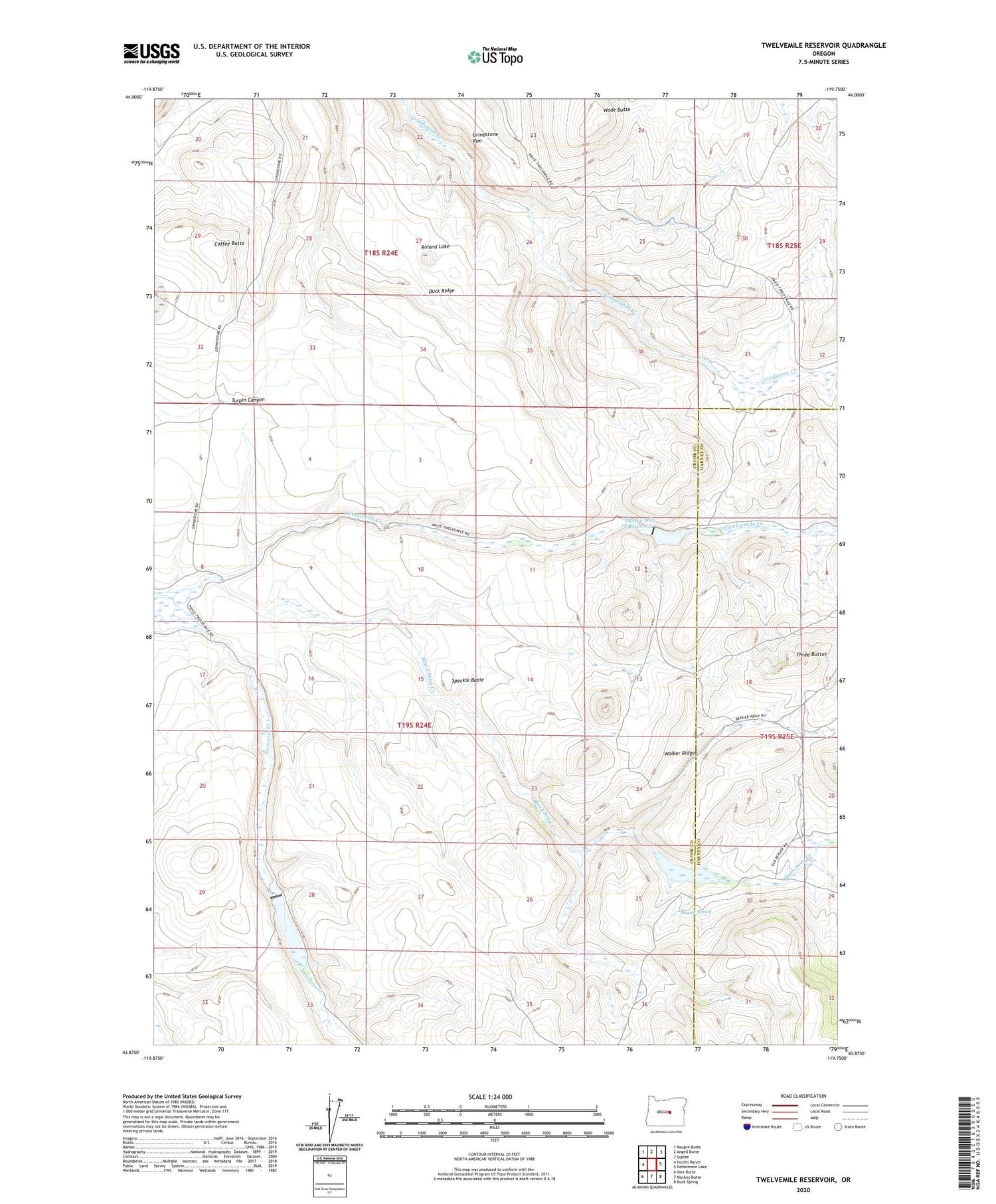 Twelvemile Reservoir Oregon US Topo Map Image