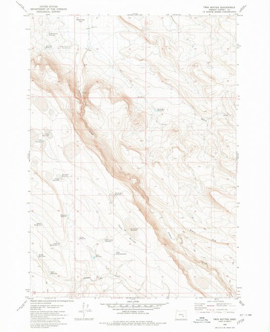 Classic USGS Twin Buttes Oregon 7.5'x7.5' Topo Map Image