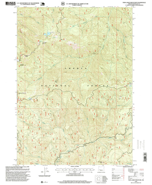 Classic USGS Twin Lakes Mountain Oregon 7.5'x7.5' Topo Map Image