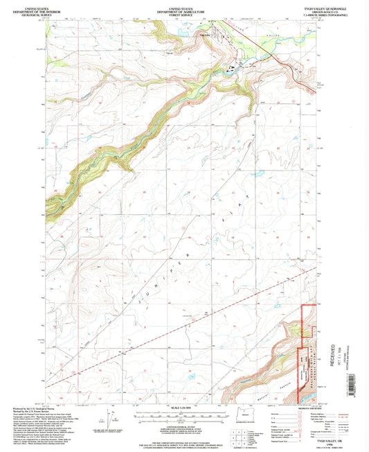 Classic USGS Tygh Valley Oregon 7.5'x7.5' Topo Map Image
