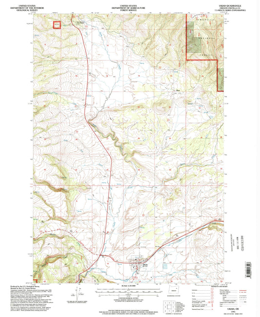 Classic USGS Ukiah Oregon 7.5'x7.5' Topo Map Image