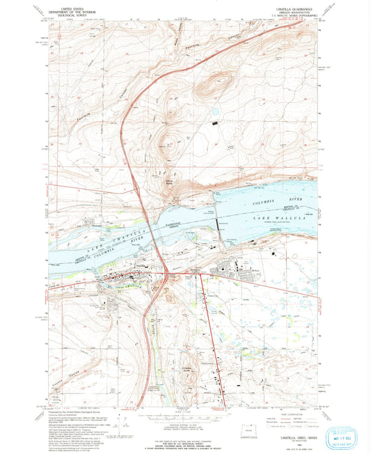 Classic USGS Umatilla Oregon 7.5'x7.5' Topo Map Image