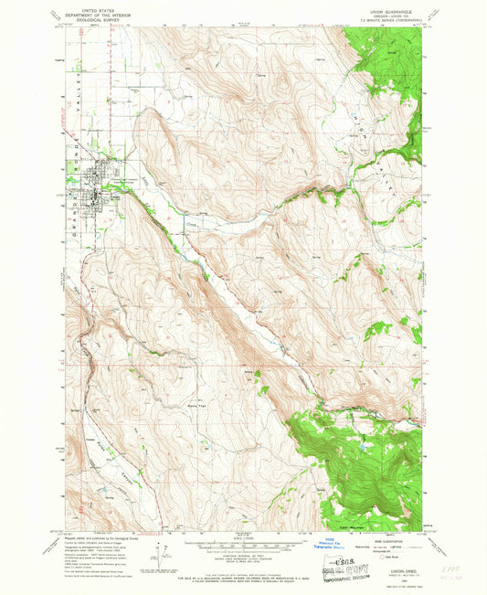 Classic USGS Union Oregon 7.5'x7.5' Topo Map Image