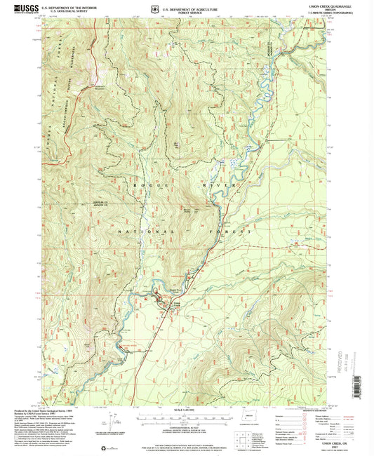 Classic USGS Union Creek Oregon 7.5'x7.5' Topo Map Image