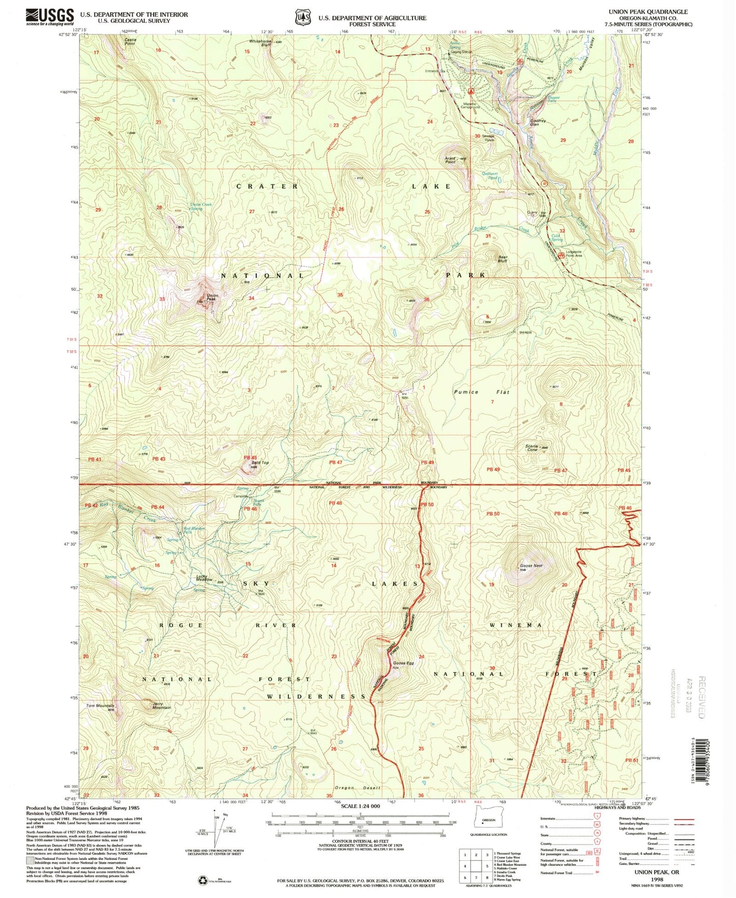 Classic USGS Union Peak Oregon 7.5'x7.5' Topo Map Image