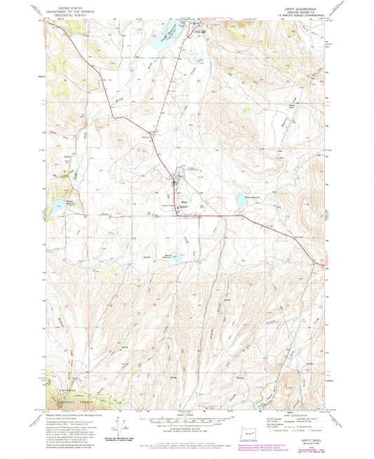 Classic USGS Unity Oregon 7.5'x7.5' Topo Map Image