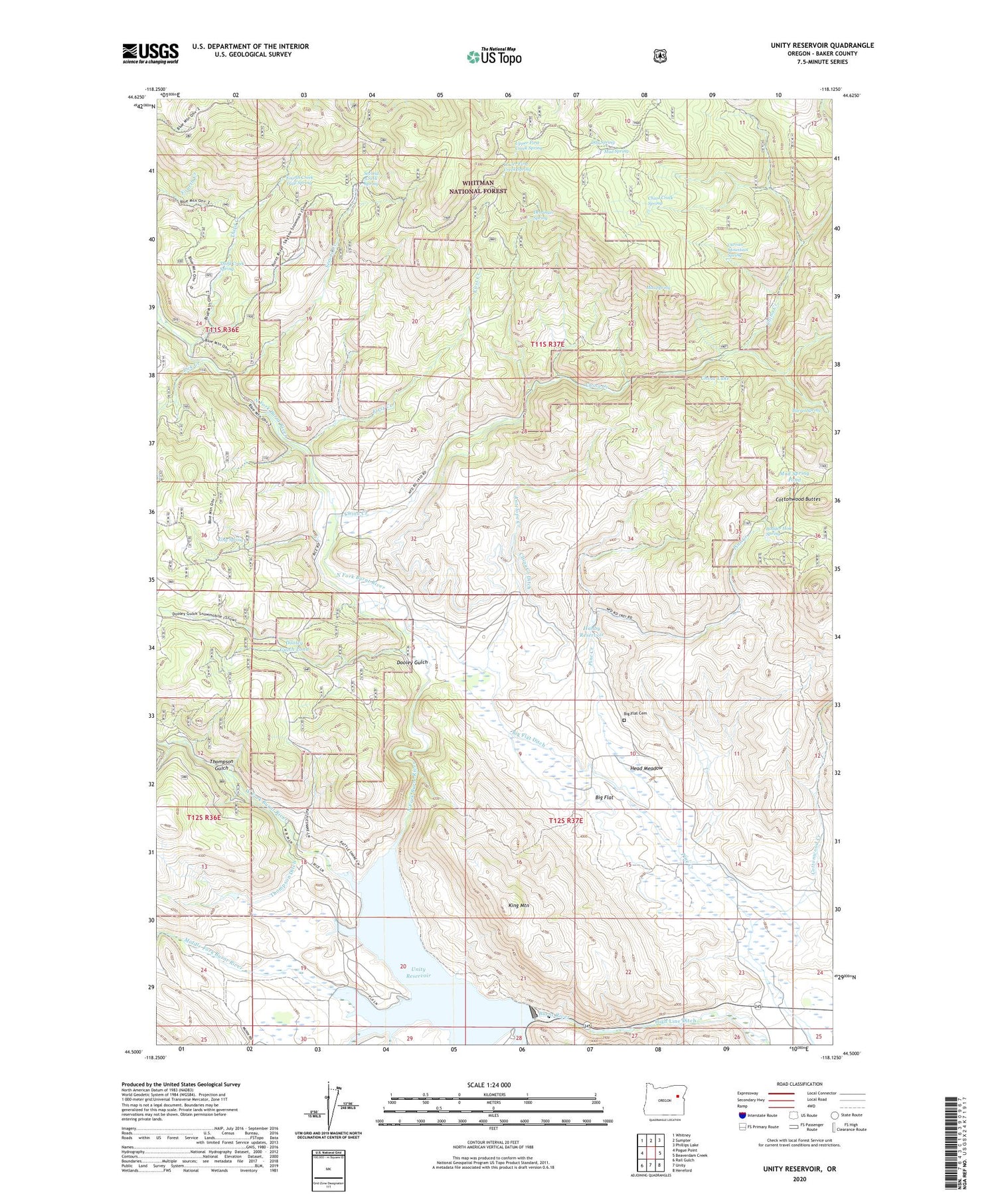 Unity Reservoir Oregon US Topo Map Image