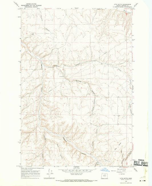 Classic USGS Utts Butte Oregon 7.5'x7.5' Topo Map Image