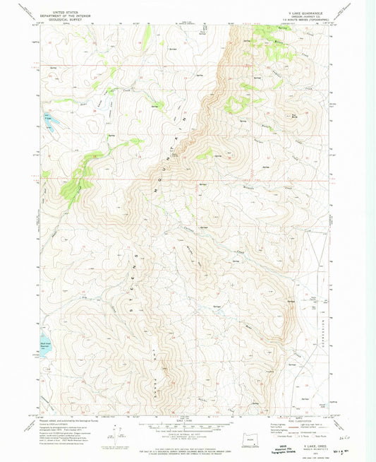 Classic USGS V Lake Oregon 7.5'x7.5' Topo Map Image