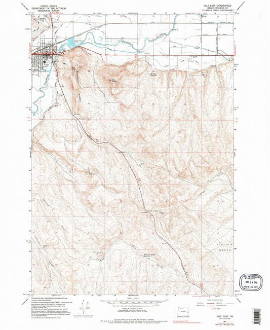 Classic USGS Vale East Oregon 7.5'x7.5' Topo Map Image