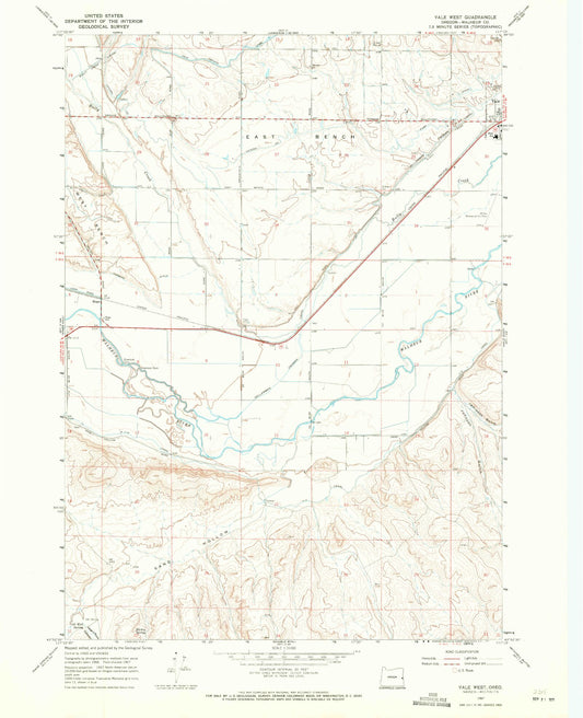 Classic USGS Vale West Oregon 7.5'x7.5' Topo Map Image