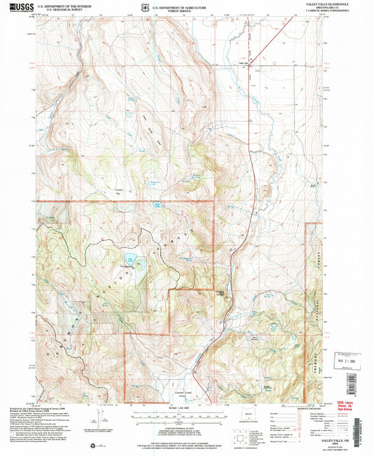 Classic USGS Valley Falls Oregon 7.5'x7.5' Topo Map Image