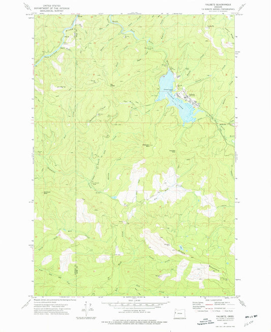 Classic USGS Valsetz Oregon 7.5'x7.5' Topo Map Image