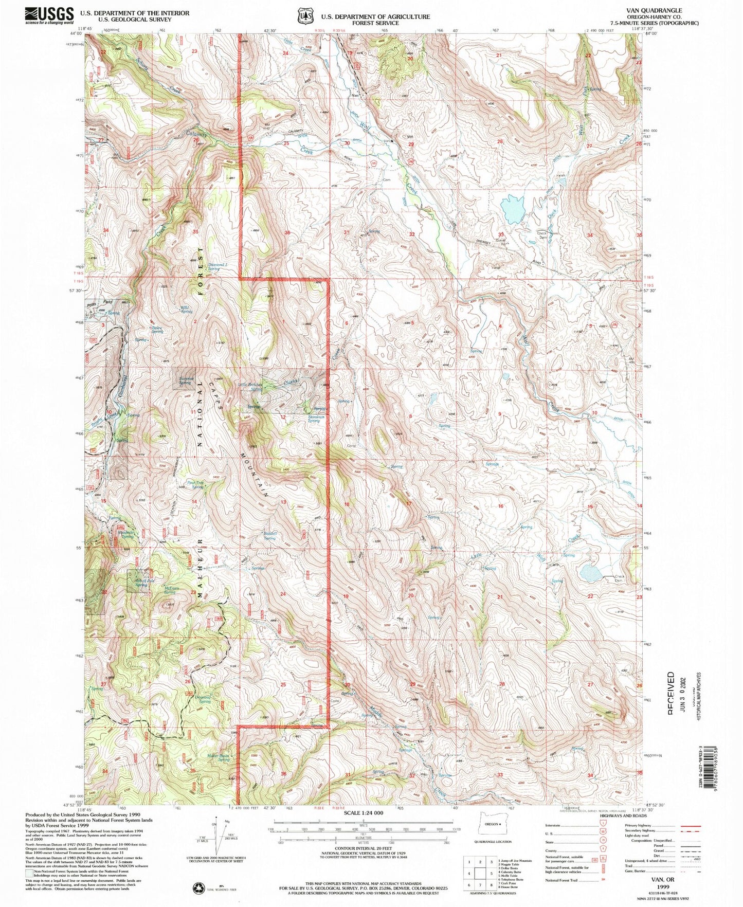 Classic USGS Van Oregon 7.5'x7.5' Topo Map Image