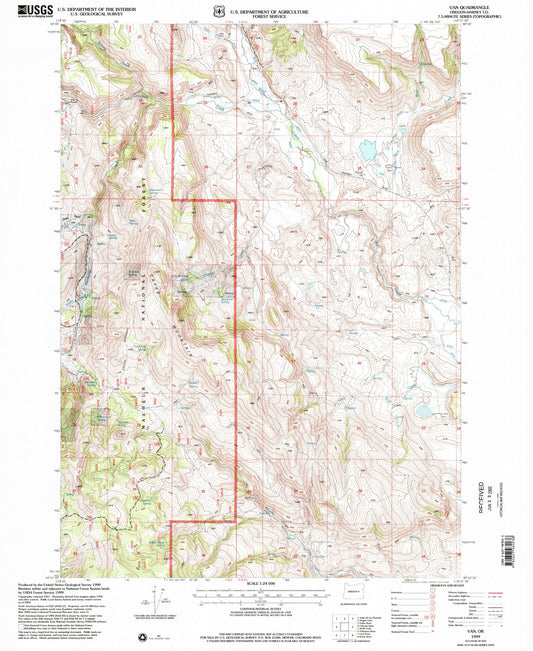 Classic USGS Van Oregon 7.5'x7.5' Topo Map Image