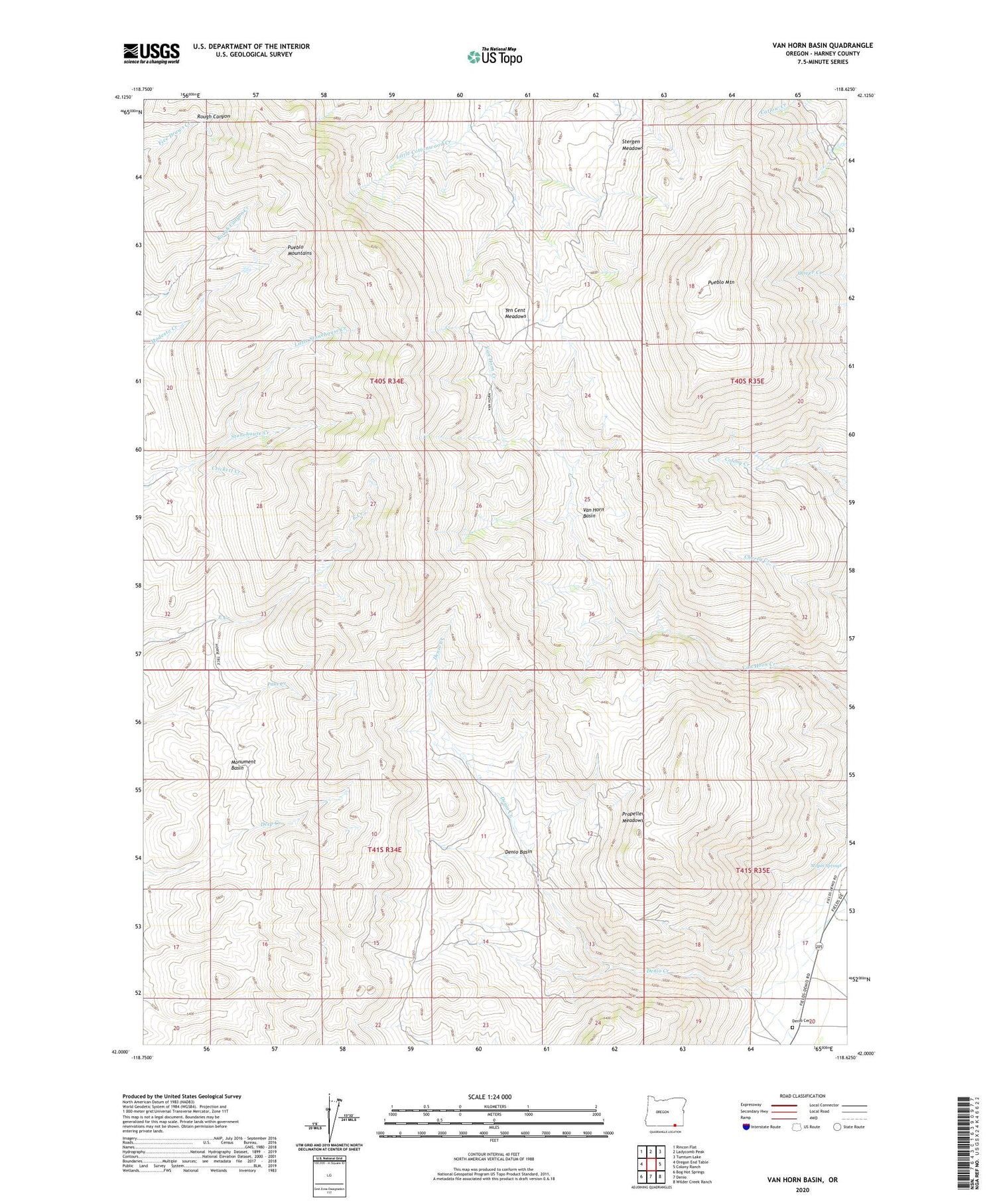 Van Horn Basin Oregon US Topo Map Image