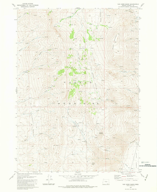 Classic USGS Van Horn Basin Oregon 7.5'x7.5' Topo Map Image
