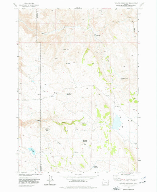 Classic USGS Venator Reservoir Oregon 7.5'x7.5' Topo Map Image