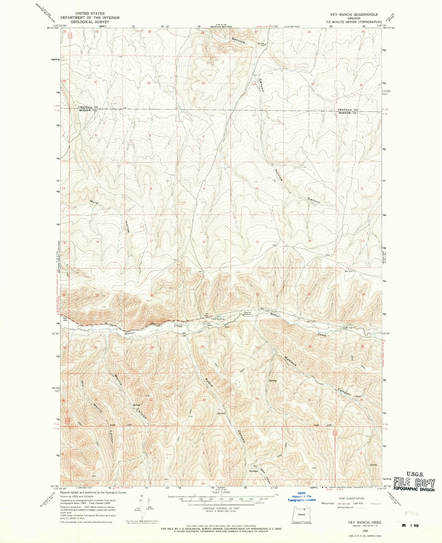 Classic USGS Vey Ranch Oregon 7.5'x7.5' Topo Map Image