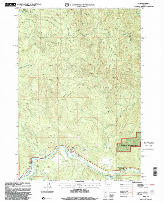 Classic USGS Vida Oregon 7.5'x7.5' Topo Map Image