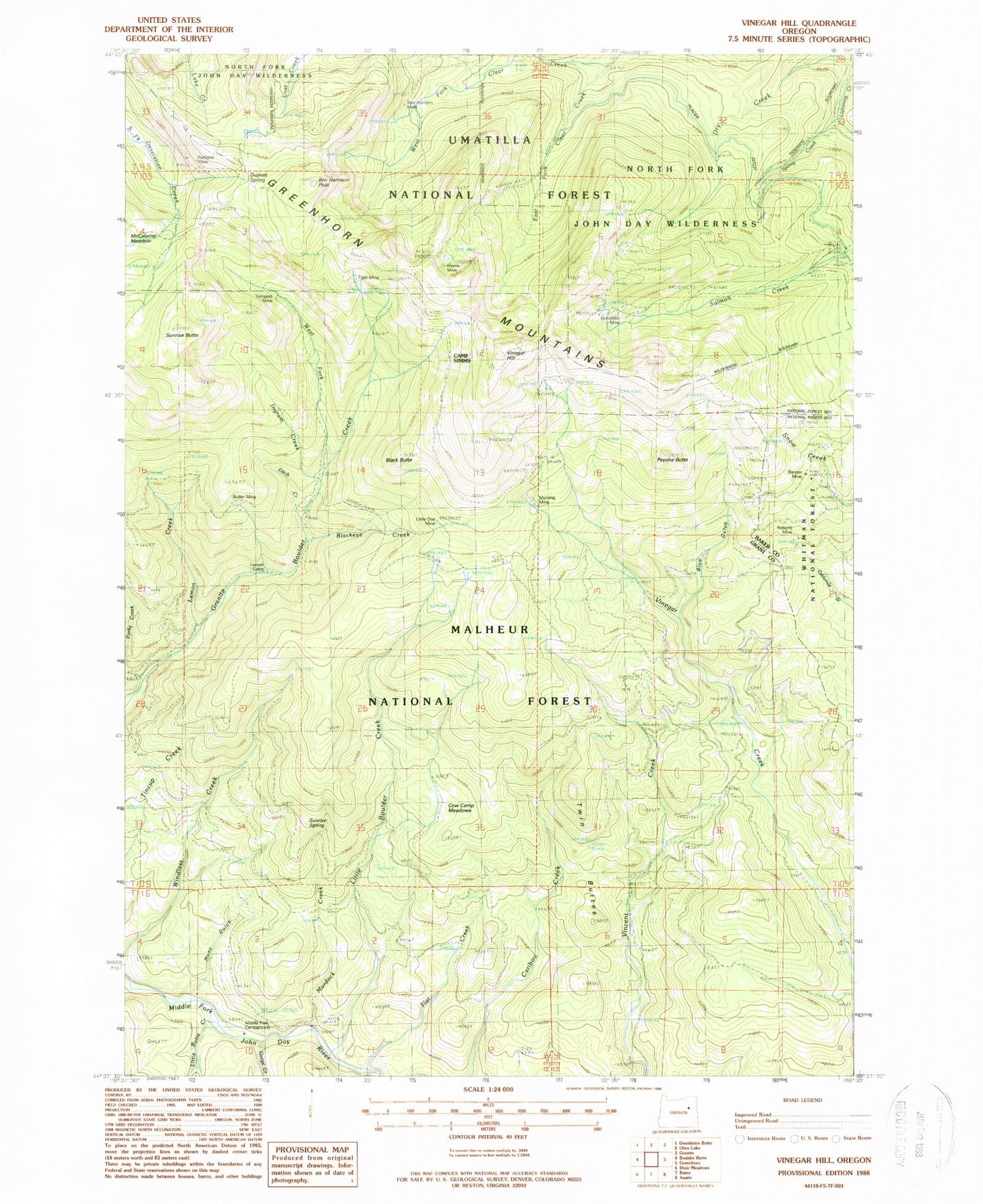 Classic USGS Vinegar Hill Oregon 7.5'x7.5' Topo Map Image